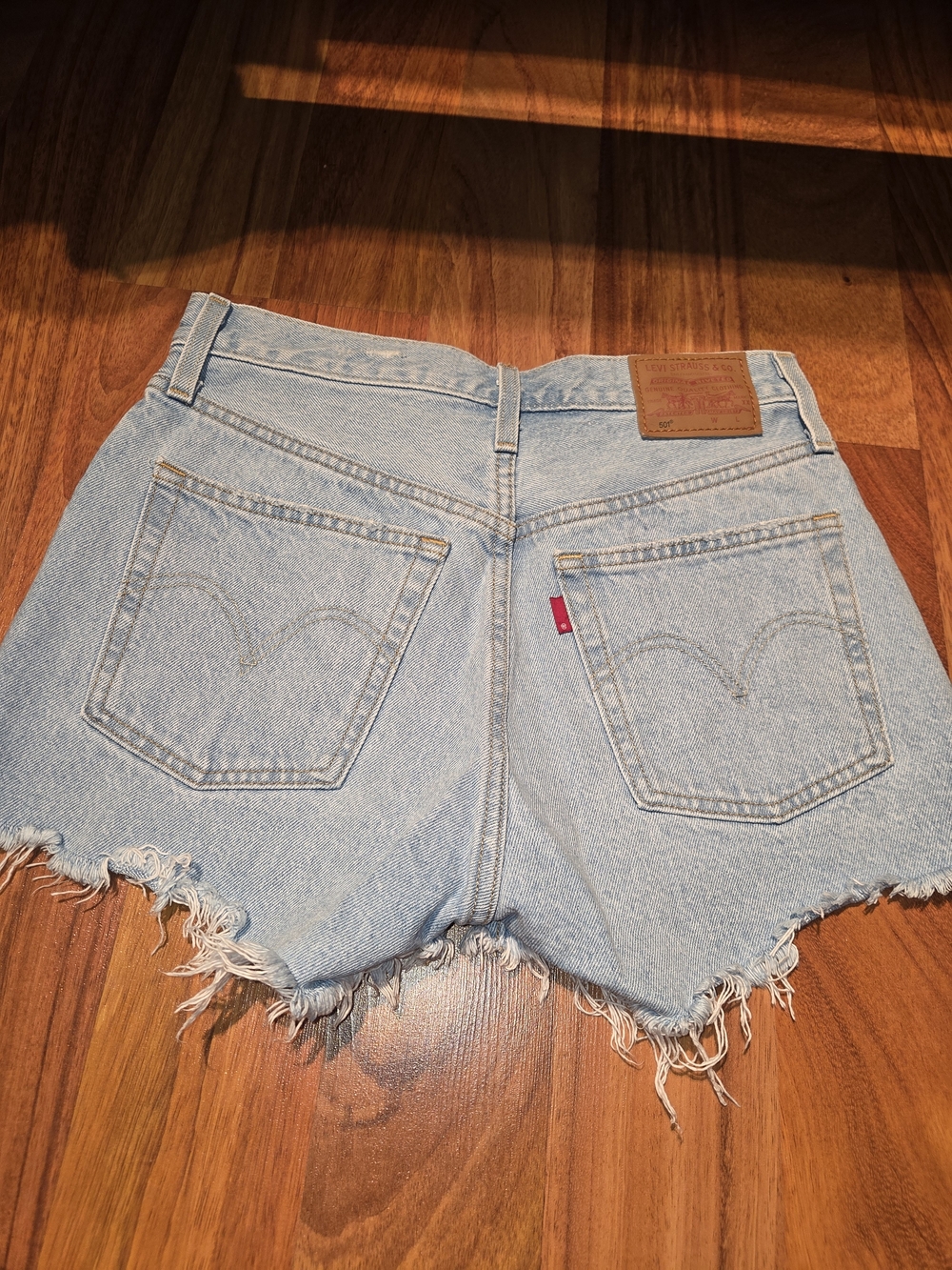 Levi's Light Blue Distressed Cutoff Denim Shorts - Picture 6 of 7